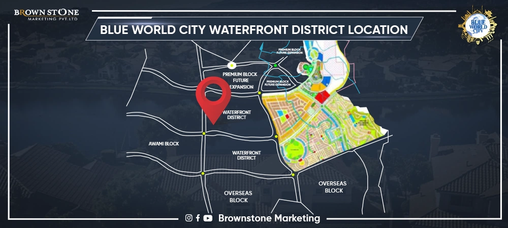 blue world city waterfront location map