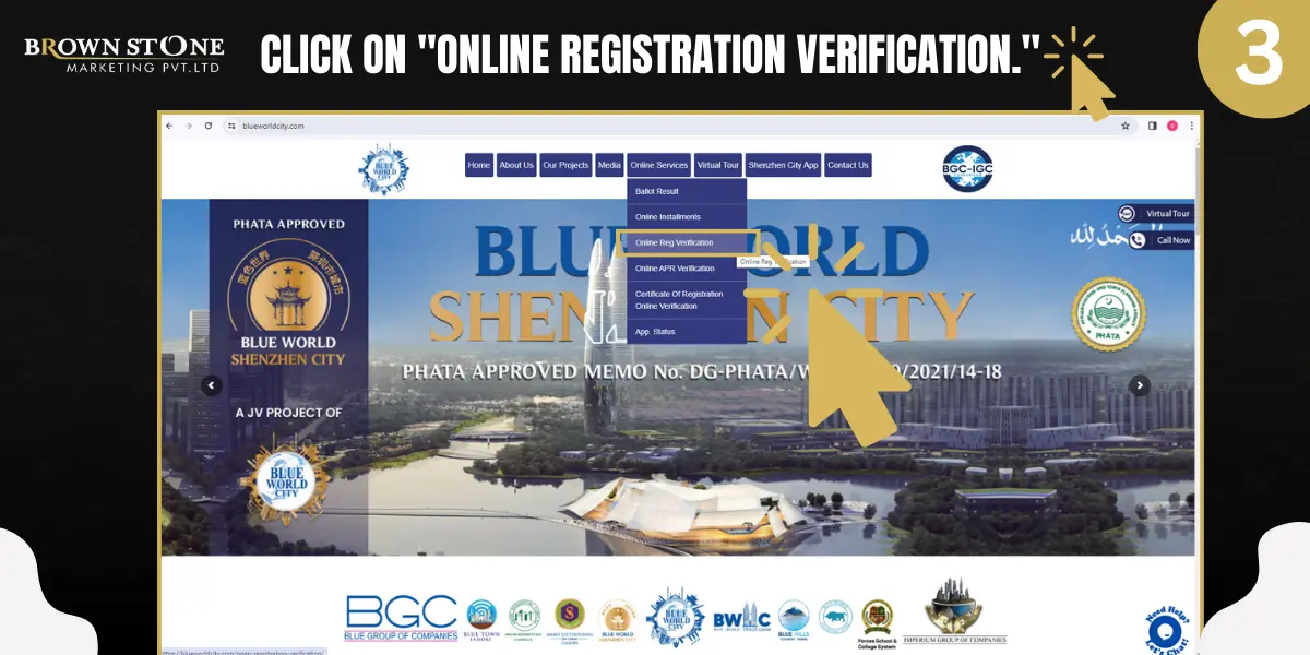 Third Step in Menu drop down click on online registration verification
